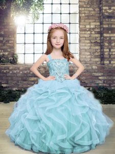 Top Selling Straps Sleeveless Lace Up Little Girls Pageant Dress Wholesale Light Blue Tulle