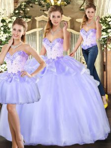 Adorable Lavender Sleeveless Organza Lace Up 15th Birthday Dress for Sweet 16 and Quinceanera
