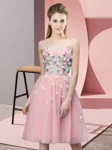 Gorgeous Pink Sleeveless Tulle Lace Up Damas Dress for Wedding Party