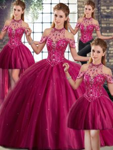 Exceptional Sleeveless Brush Train Lace Up Beading 15 Quinceanera Dress