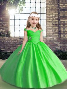 On Sale Tulle Lace Up Little Girl Pageant Gowns Sleeveless Floor Length Beading