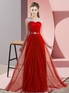  Red Sleeveless Beading Floor Length Dama Dress