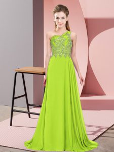 Extravagant Yellow Green Prom Dresses Prom and Party with Beading One Shoulder Sleeveless Side Zipper