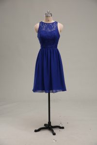 Attractive Scoop Sleeveless Zipper Prom Gown Royal Blue Chiffon