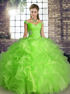 Glamorous Organza Off The Shoulder Sleeveless Lace Up Beading and Ruffles 15 Quinceanera Dress in 