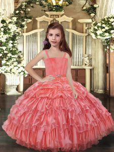  Floor Length Ball Gowns Sleeveless Watermelon Red Pageant Gowns For Girls Lace Up