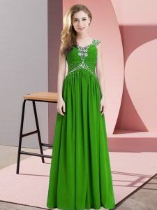 Pretty Chiffon Straps Cap Sleeves Lace Up Beading Prom Evening Gown in Green