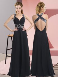 Exceptional Floor Length Black Homecoming Dress Straps Sleeveless Backless