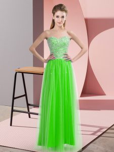 Luxury Tulle Lace Up Sweetheart Sleeveless Floor Length Prom Dresses Beading