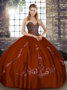 Comfortable Brown Sweetheart Neckline Beading and Embroidery 15 Quinceanera Dress Sleeveless Lace Up