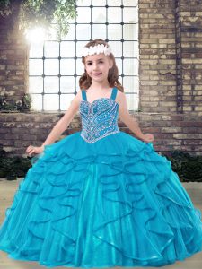 New Arrival Tulle Sleeveless Floor Length Girls Pageant Dresses and Beading and Ruffles