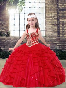  Tulle Sleeveless Floor Length Little Girls Pageant Dress and Beading and Ruffles