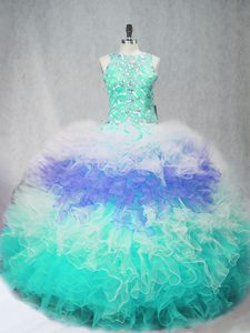  Ball Gowns 15th Birthday Dress Multi-color Scoop Tulle Sleeveless Floor Length Zipper