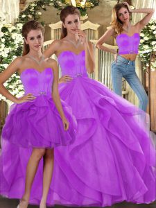 Most Popular Lilac Quinceanera Dress Sweet 16 and Quinceanera with Beading and Ruffles Sweetheart Sleeveless Lace Up
