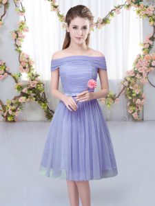  Off The Shoulder Short Sleeves Lace Up Quinceanera Court Dresses Lavender Tulle