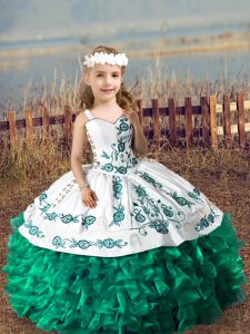  Dark Green Sleeveless Organza Lace Up Little Girls Pageant Gowns for Wedding Party