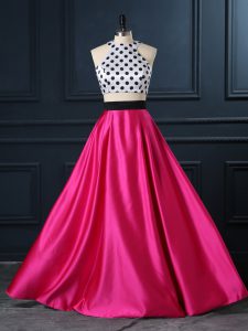  Hot Pink Scoop Neckline Ruching Homecoming Dress Sleeveless Lace Up