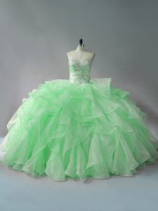  Sleeveless Beading and Ruffles Lace Up Quinceanera Dress