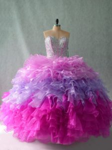 Discount Multi-color Lace Up Quinceanera Gowns Beading and Ruffles Sleeveless Floor Length