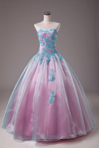 Graceful Sweetheart Sleeveless Lace Up Quinceanera Dresses Light Blue Organza