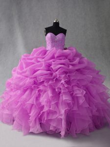 Unique Lilac Sweetheart Neckline Beading and Ruffles and Pick Ups 15 Quinceanera Dress Sleeveless Lace Up