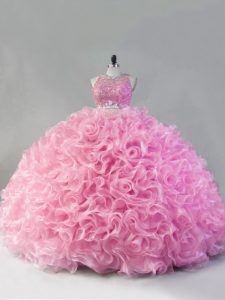  Pink Sleeveless Beading Floor Length Quinceanera Dress