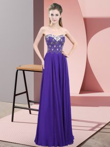 Modern Beading Prom Dress Purple Zipper Sleeveless Floor Length