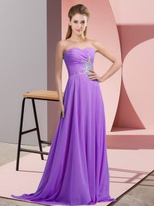  Lavender Prom and Party and Military Ball with Beading and Ruching Sweetheart Sleeveless