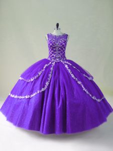  Beading and Appliques Sweet 16 Quinceanera Dress Purple Zipper Sleeveless Floor Length