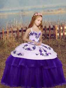  Eggplant Purple Pageant Gowns For Girls Party and Wedding Party with Embroidery Straps Sleeveless Side Zipper