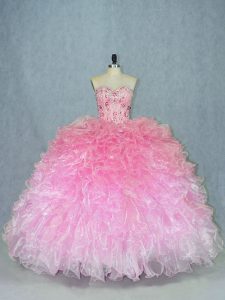  Multi-color Ball Gowns Beading Quinceanera Gown Lace Up Organza Sleeveless Floor Length
