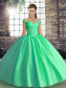 Unique Turquoise Sleeveless Tulle Lace Up 15th Birthday Dress for Military Ball and Sweet 16 and Quinceanera