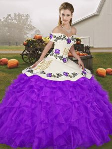Hot Selling Purple Sleeveless Embroidery and Ruffles Floor Length Vestidos de Quinceanera