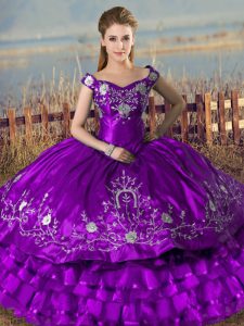  Purple Sweet 16 Dresses Sweet 16 and Quinceanera with Embroidery and Ruffled Layers Off The Shoulder Sleeveless Lace Up