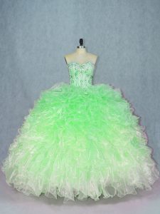  Sleeveless Organza Floor Length Lace Up Quinceanera Gown in Multi-color with Beading and Ruffles