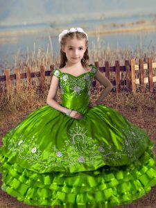 Pretty Off The Shoulder Sleeveless Lace Up Little Girls Pageant Dress Satin and Organza