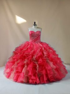 Sumptuous Multi-color Lace Up Sweetheart Beading and Ruffles Quinceanera Dress Organza Sleeveless