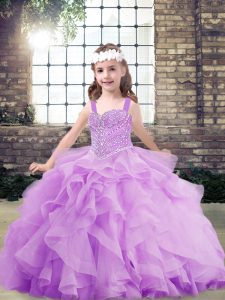 New Arrival Floor Length Ball Gowns Sleeveless Lavender Little Girls Pageant Dress Lace Up