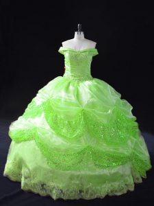 Off The Shoulder Sleeveless Quinceanera Dresses Floor Length Beading and Appliques and Pick Ups Organza