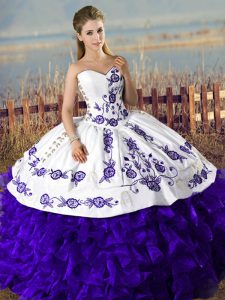  Satin and Organza Sweetheart Sleeveless Lace Up Embroidery Quinceanera Gown in Purple