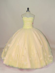 Dazzling Floor Length Ball Gowns Sleeveless Yellow Ball Gown Prom Dress Lace Up