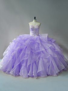  Lavender Ball Gowns Beading and Ruffles 15 Quinceanera Dress Lace Up Organza Sleeveless