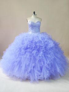 Decent Lavender Sweetheart Lace Up Beading and Ruffles Quince Ball Gowns Sleeveless