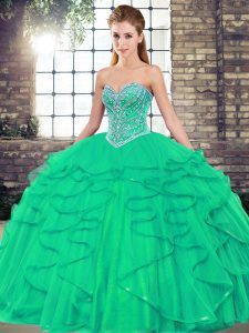 Superior Sweetheart Sleeveless Tulle Quinceanera Dresses Beading and Ruffles Lace Up
