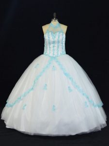 Traditional Blue And White Sleeveless Tulle Lace Up Sweet 16 Dress for Sweet 16 and Quinceanera