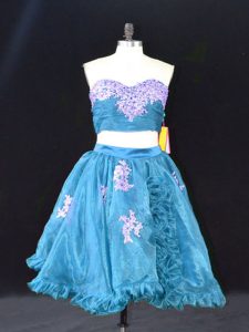  Teal Sweetheart Neckline Appliques and Ruffles Prom Party Dress Sleeveless Zipper