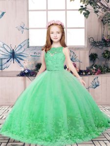 Perfect Green Little Girls Pageant Dress Party and Wedding Party with Lace and Appliques Scoop Sleeveless Backless