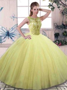  Beading Quinceanera Dress Yellow Green Lace Up Sleeveless Floor Length