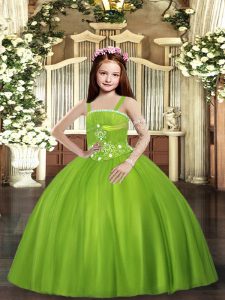 Simple Olive Green Sleeveless Tulle Lace Up Little Girl Pageant Dress for Party and Wedding Party