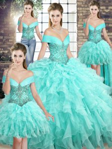 New Arrival Sleeveless Brush Train Lace Up Beading and Ruffles Vestidos de Quinceanera